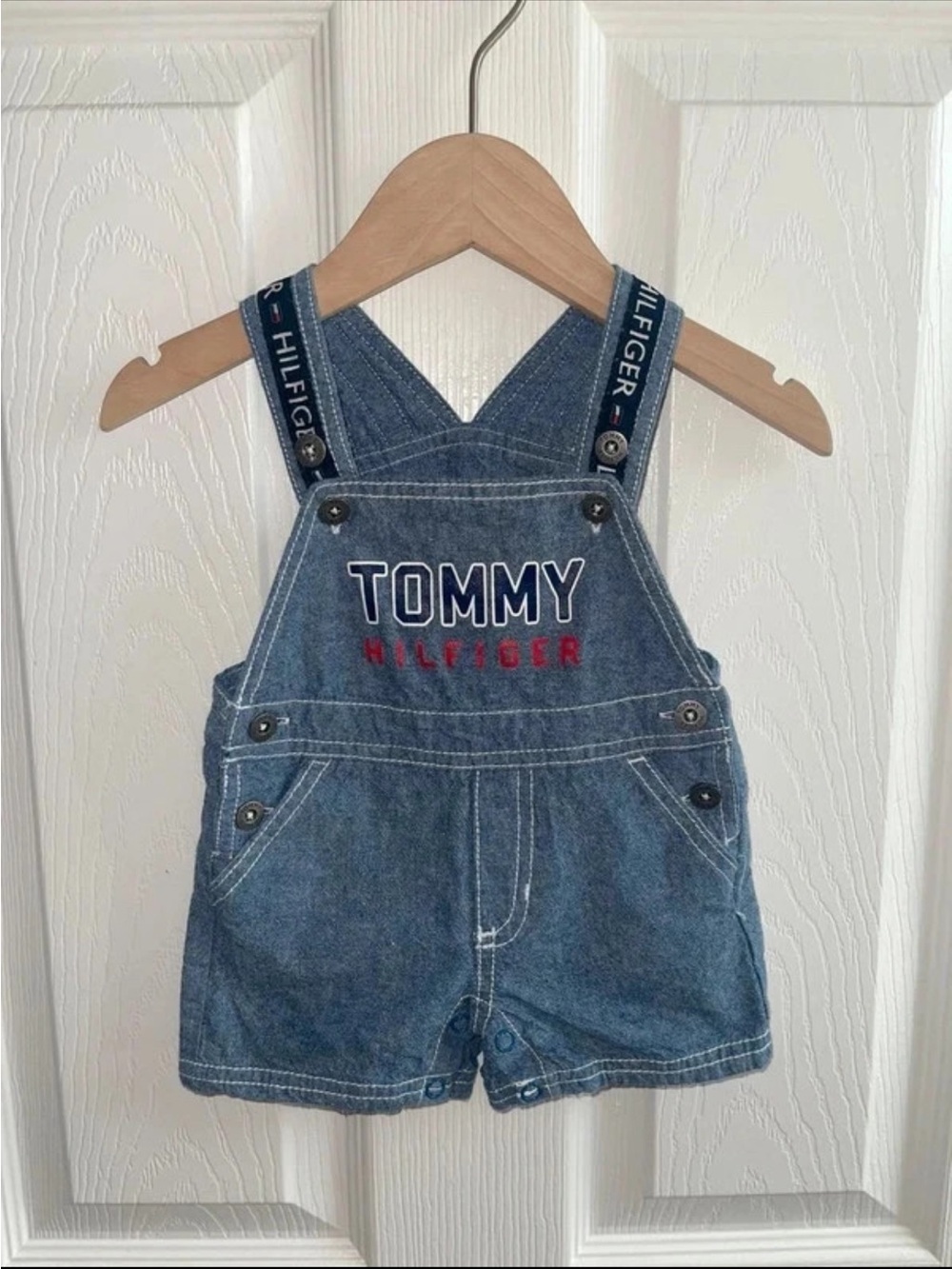 Tommy Hilfiger Denim Shortalls with Branded Straps - Blue